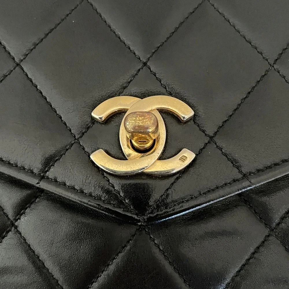 CHANEL Black Quilted Lambskin Crossbody Bag with Gold CC Turnlock